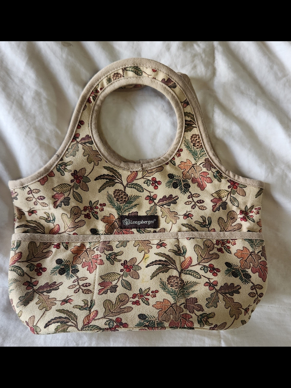 Longaberger Beige Floral Tote Bag